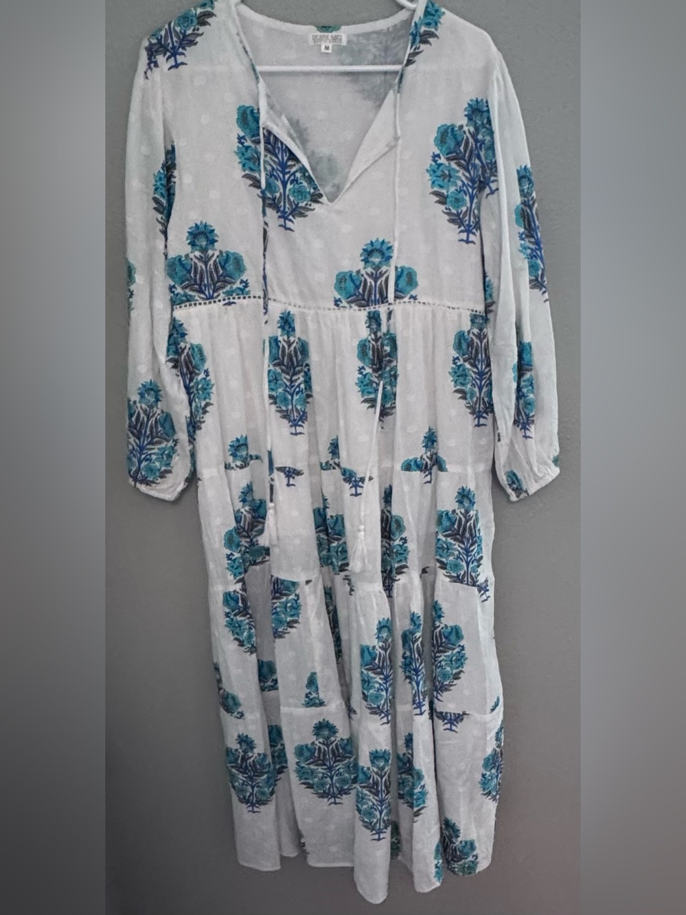 Boho Maxi Dress with Teal Floral Print